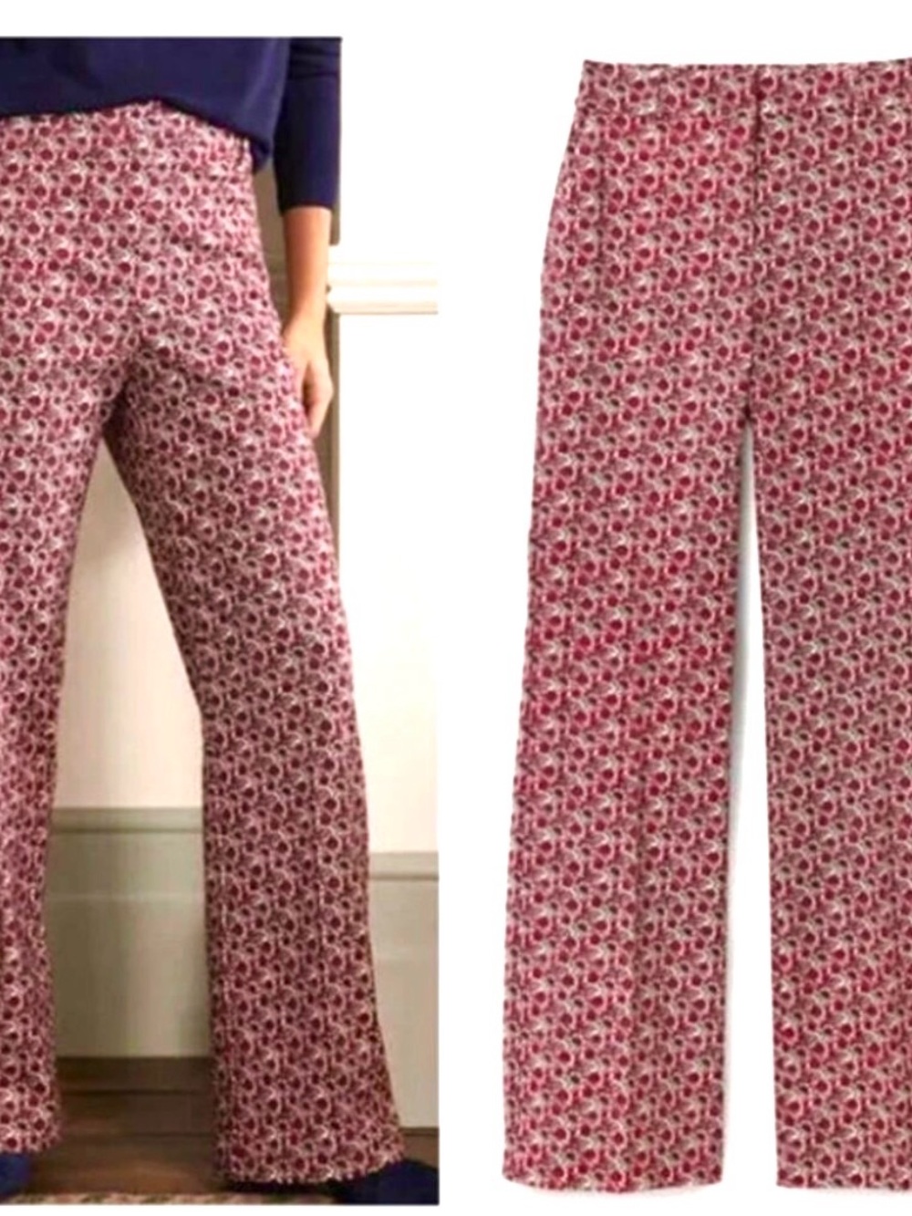 Boden Women's Red Floral Wide-Leg Pants